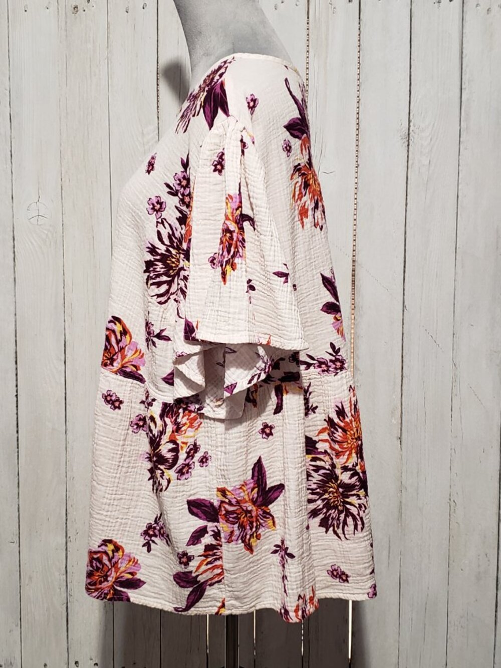 Terra Sky 1X Top Floral Baby Doll Gauze Cottage Romantic Whimsy Boho Chic Airy - Picture 4 of 8